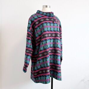 Vintage Northwest Blue Black Aztec Geometric Fleece Pullover 3X